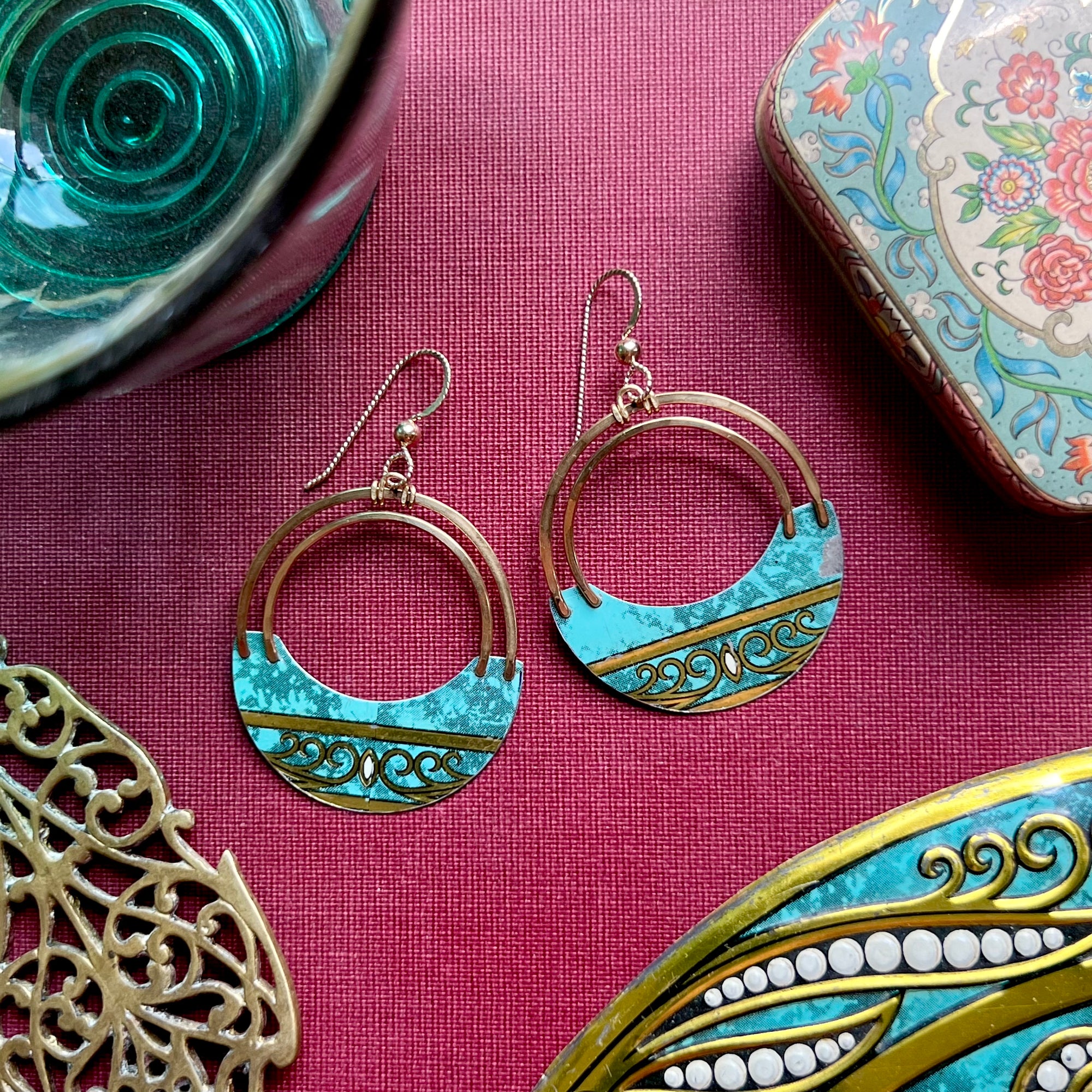 Deco Turquoise Doubled Hoop Earrings
