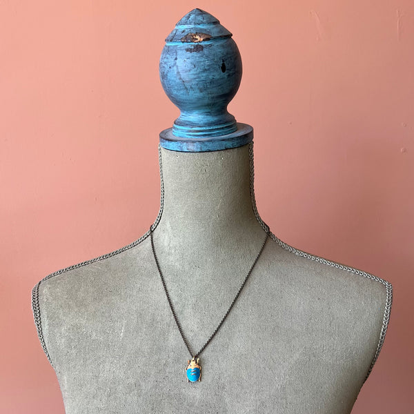 Scarab Necklace, Blue Floral